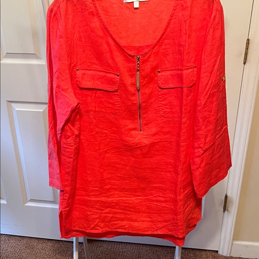 Ellen Tracy Vibrant Red Blouse with Zipper Detail